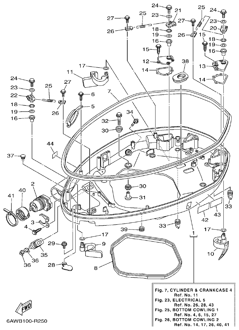 Yamaha F350AET, FL350AET BOTTOM COWLING 1 parts diagram